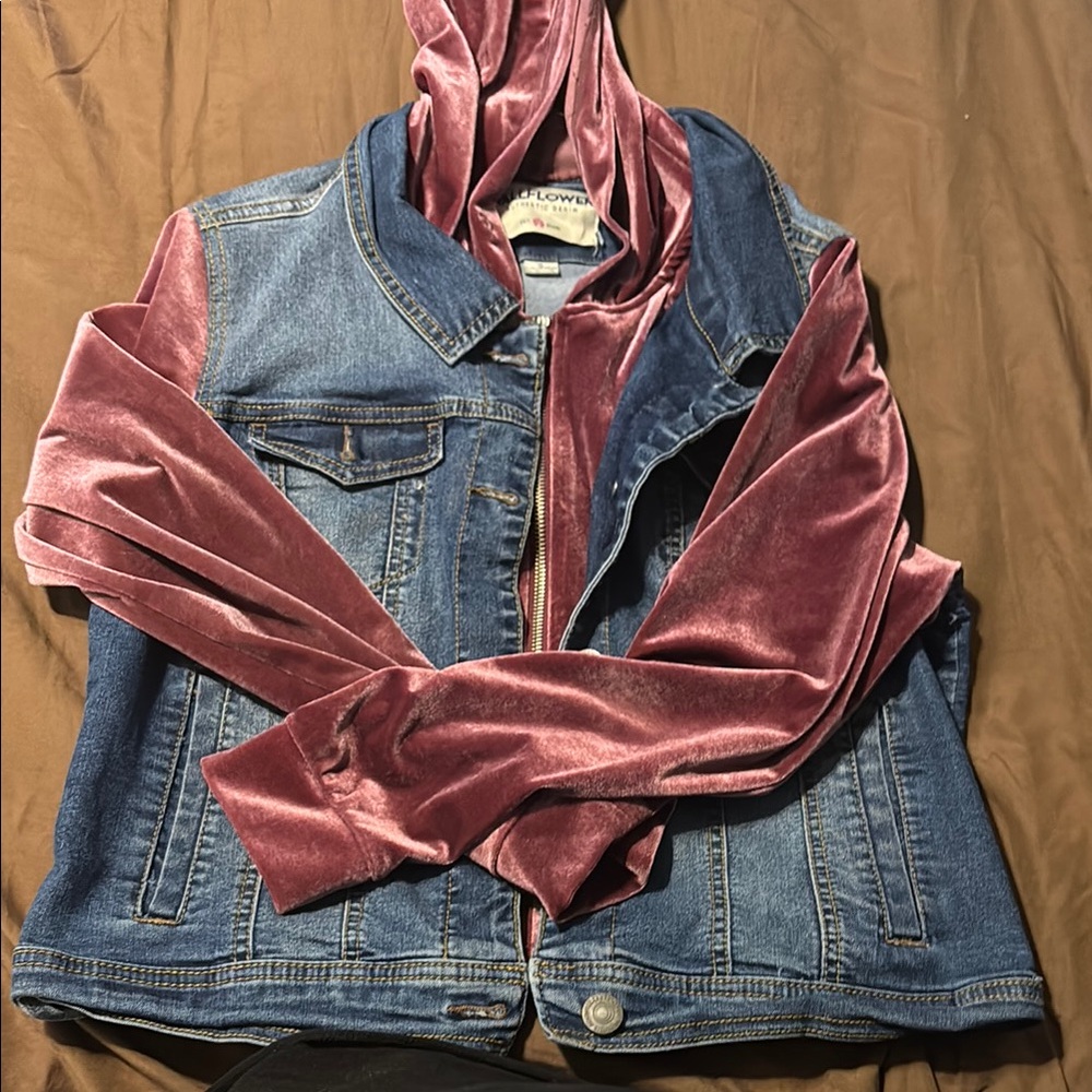 Denim and Pink Velvet Women's Jacket